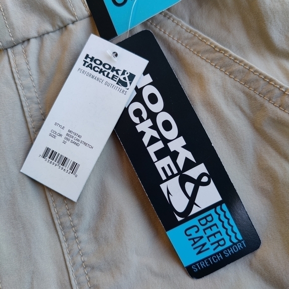 Hook and Tackle Beer Can Island Stretch Fishing Shorts Sand Tan Mens Size 32 NWT - Picture 13 of 14